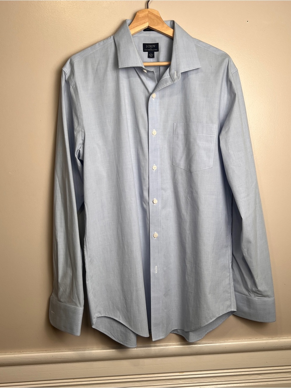 J.Crew Large Thompson Dress Shirt Blue Cotton Blend Flex Wrinkle Free Mens, EUC
